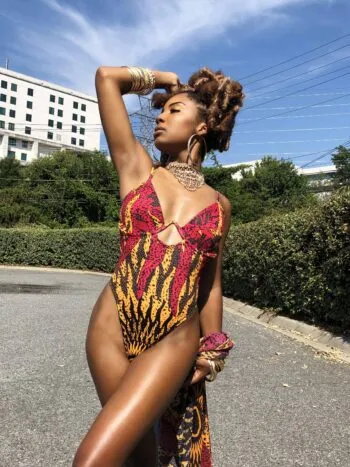 AYO STAR WOMEN’S AFRICAN PRINT ONE-PIECE SWIMSUIT (RED YELLOW GOLD DASHIKI) 2