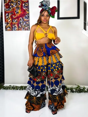 Jahzara Shakara Blue Multicolored African Ankara Patch Print
